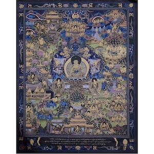46 x 35 cm, 15+ Years Old Tibetan Buddhist Thankga Painting with Buddha Life Story, Handpainted with Real Gold, Handmade by Monks in Tibet