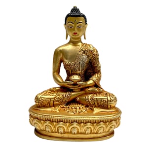 10 cm, Small Buddhist Statue of Amithaba Buddha, Full Gold Plated & Handpainted Face with Gold Color, Handmade in Nepal.
