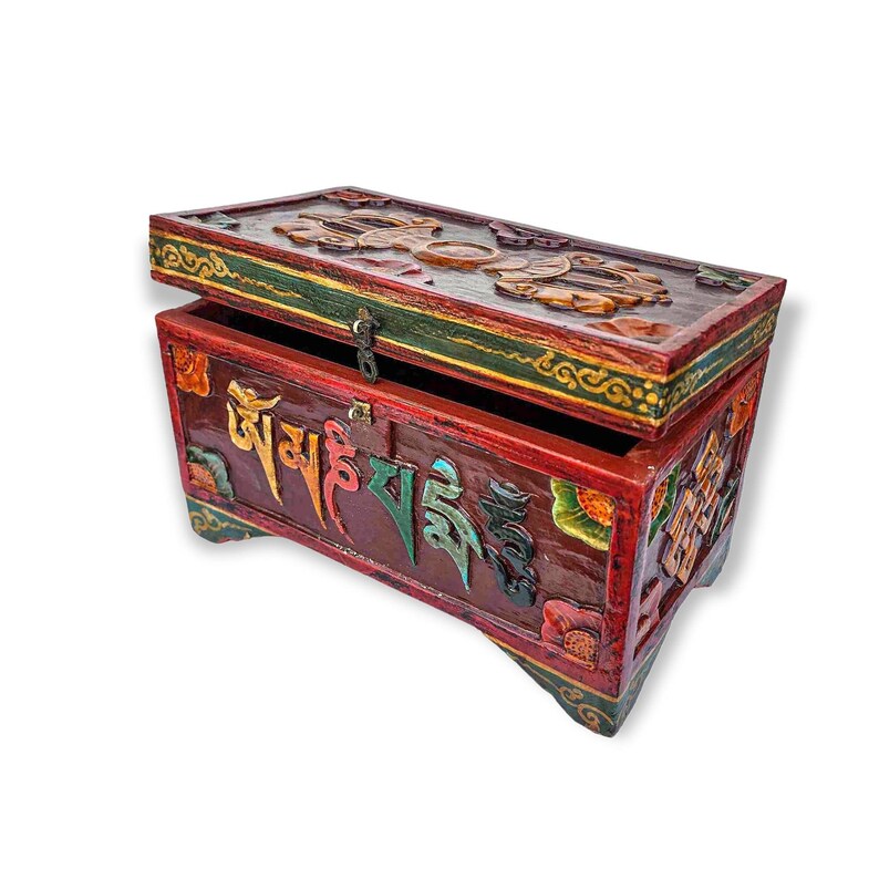 BIG SIZE Traditional Tibetan Wooden Box, Handpainted with Tibetan Symbols & Himalayan Thangka Colours, Many Design,Handmade in Nepal zdjęcie 1