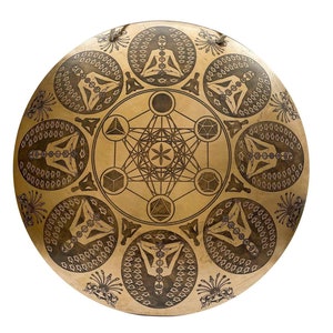 42 CM Diameter, Tibetan Flat Gong, High Quality Handcarved with Sri Yantra & Yoga Design, Handmade in Nepal by Tibetan community