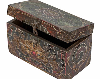 MANY SIZES - Traditional Tibetan Wooden Boxes, Handpainted in with Thangka Colors with Cheppu Design, Vintage Style, Handmade in Nepal