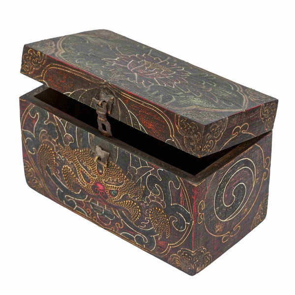 MANY SIZES - Traditional Tibetan Wooden Boxes, Handpainted in with Thangka Colors with Cheppu Design, Vintage Style, Handmade in Nepal