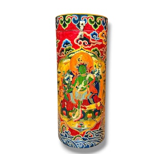 77x33cm, Traditional Tibetan Cabinet/Trunk for Home Space, Handpainted with Green Tara & Traditional Thangka Colors, Handmade in Nepal