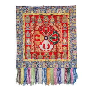 123 x 96 cm, Cotton Tibetan Monastery Wall Hanging, Handloomed with Double Dorje Design, Handmade by Tibetan Monks in a Monastery in Nepal