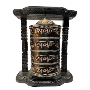 BIG SIZE - Wall Prayer Wheel with Mantra Inside, Handcarved with Tibetan Mantra "Ohm Mani Padme Uhm" & Black Oxidization,Handmade in Nepal