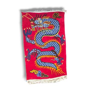 62 x 90 cm, Tibetan Monastery Meditation Handmade Woolen Rug/Mat/Carpets with Dragon Design For Home/Office/Temple, Handmade in Nepal