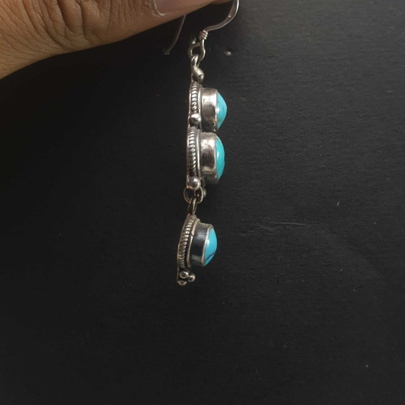 Boucles D'oreilles Tibétaines Artisanales En Argent 925 - Turquoise Verte, Style Bohème, Fait Main Au Népal