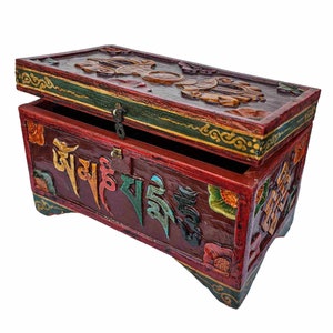 BIG SIZE Traditional Tibetan Wooden Box, Handpainted with Tibetan Symbols & Himalayan Thangka Colours, Many Design,Handmade in Nepal zdjęcie 2