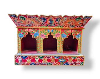 Traditional Tibetan Wooden Altar, Throne For THREE 20" STATUES SET, Handpainted with Traditional Himalayan Thangka Colors,Handmade in Nepal