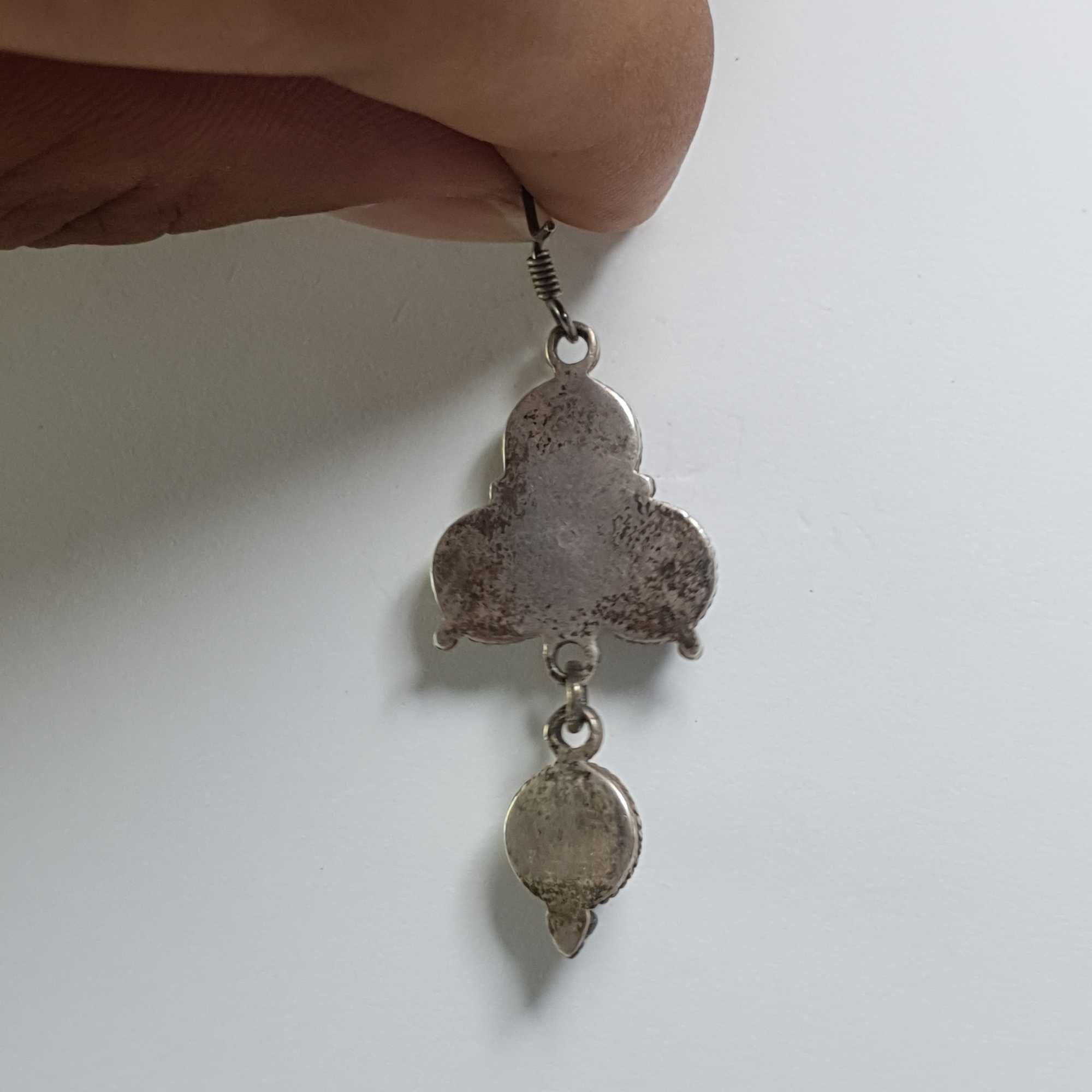 Boucle D'oreille Népalaise Bohème - Argent 925, Turquoise Naturelle, Fait Main, Vintage, 2.3 Pouces