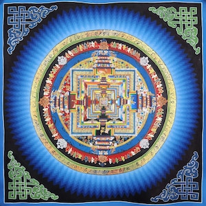50 x 50 CM, Buddhist Thangka Painting KALACHAKRA MANDALA - The Wheel of Time&quot; of Dalai Lama,Handpainted with Natural Colors by Monks in Nepal
