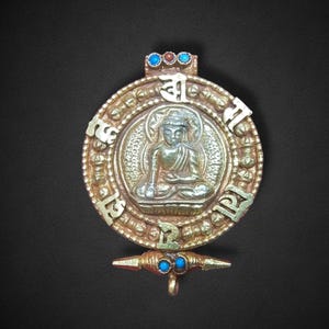 Tibetan Ghau Pendant, Buddhist Prayer box Amulet, Openable, Hancarved with Shakyamuni Buddha, Ganesh & Tibetan Mantra, Handmade in Nepal