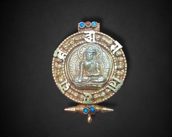 Tibetan Ghau Pendant, Buddhist Prayer box Amulet, Openable, Hancarved with Shakyamuni Buddha, Ganesh & Tibetan Mantra, Handmade in Nepal