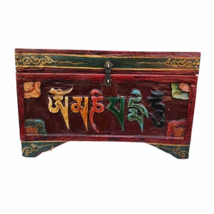BIG SIZE Traditional Tibetan Wooden Box, Handpainted with Tibetan Symbols & Himalayan Thangka Colours, Many Design,Handmade in Nepal Tibetan Mantra