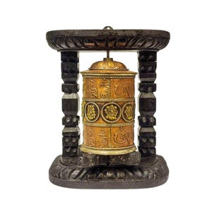 MEDIUM SIZE - Wall Prayer Wheel with Mantra Inside, Handcarved with Tibetan Mantra &quot;Ohm Mani Padme Uhm&quot; & Ashtamangala, Handmade in Nepal