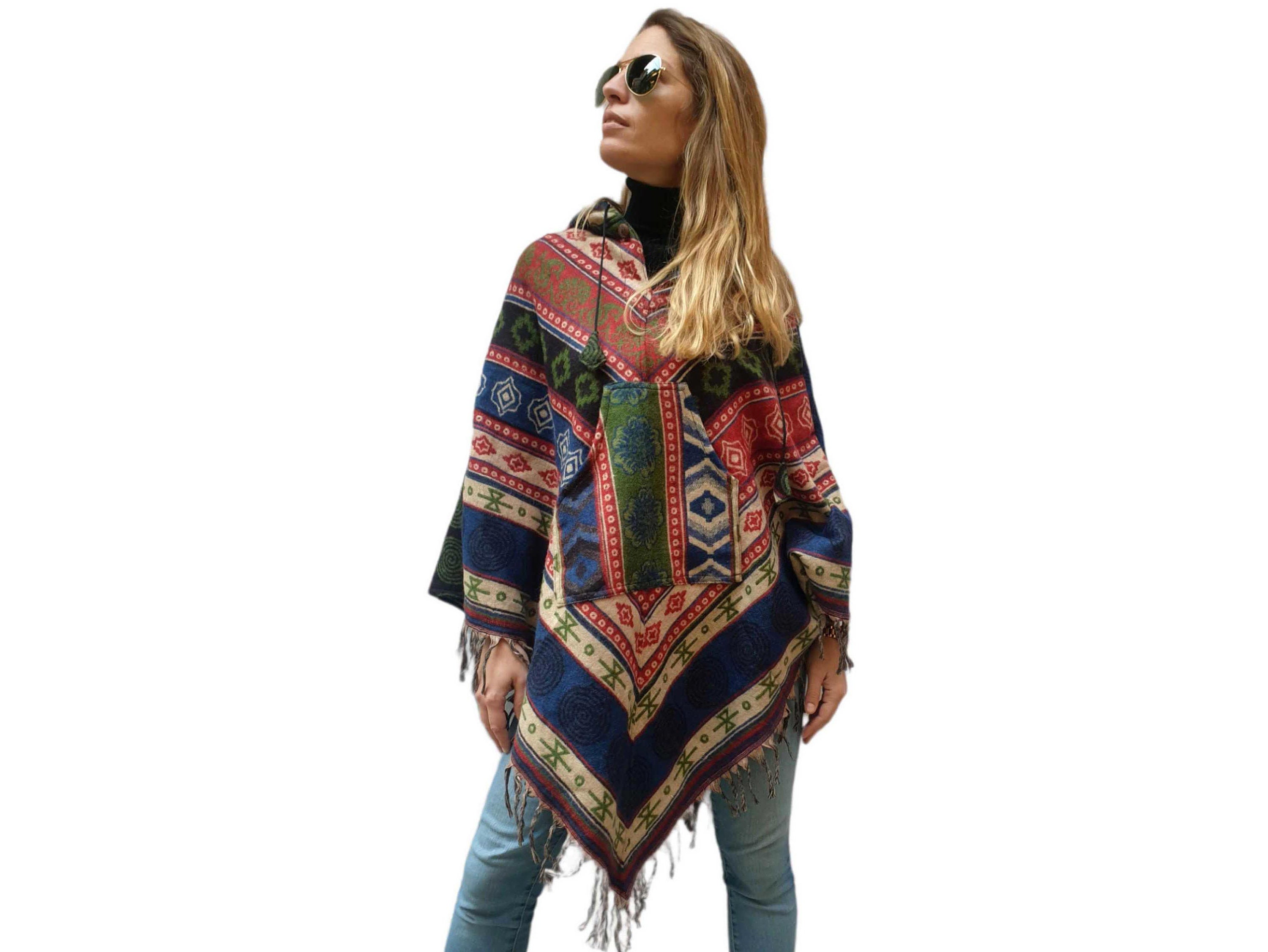 Poncho Cape Femme à Franges - Tricoté Acrylique Chaud - Design Rayé élégant Pour Automne/hiver - Taille Unique 70x70 Cm