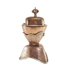 15 cm, Tibetan KAPALA for Buddhist Rituals, Copper Hancarved Finishing, Handmade in Nepal from Tibetan Community.