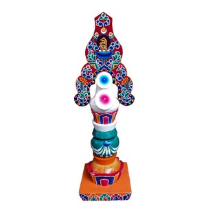 40 cm, Tibetan Wooden TORMA for Buddhist Rituals, Offering Item Chenrezig Dungaranhdol, HandPainted with Thangka Colors,Handmade in Nepal.