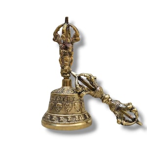 SMALL SIZE - 12 cm, Bell and Dorjee/Vajra Set for Buddhist Rituals & Meditation Tool, Handcarved with Brass,Buddhist gifts,Handmade in Nepal