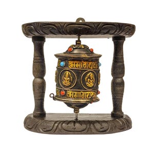 MEDIUM SIZE - Prayer Wheel with Mantra Inside, Handcarved with Buddha Design & Tibetan Mantra Om Mani Padme Uhm Outside, Handmade in Nepal