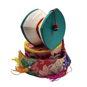 SMALL SIZE - Tibetan Chod Damaru, White Color & Square Design, Small Size, Handmade in Nepal by Tibetan Community