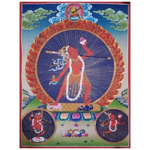 55 x 41 cm, 20+ Years Old, Vintage Buddhist Thangka Painting of Vajrayogini, Handpainted withThangka Colors & Real Gold, Handmade in Nepal