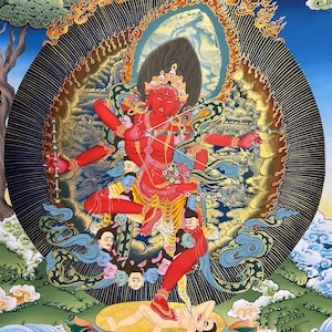 75 x 52 CM, Buddhist Thangka Painting of Kurukulla, Handpainted with Traditional Thangka Colors by Buddhist Monks in a Monastery in Nepal
