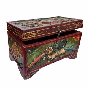 BIG SIZE Traditional Tibetan Wooden Box, Handpainted with Tibetan Symbols & Himalayan Thangka Colours, Many Design,Handmade in Nepal zdjęcie 4