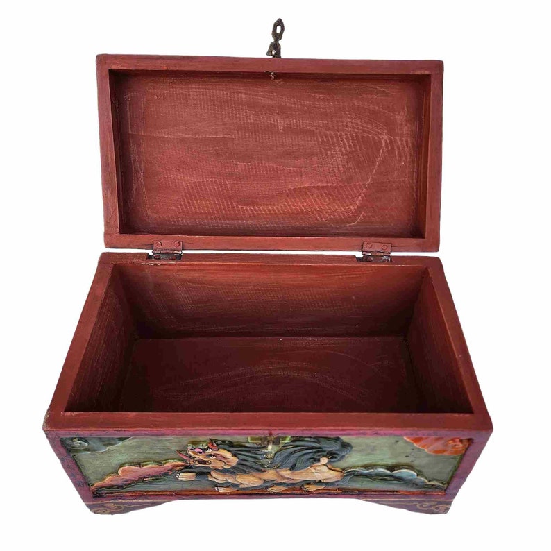 BIG SIZE Traditional Tibetan Wooden Box, Handpainted with Tibetan Symbols & Himalayan Thangka Colours, Many Design,Handmade in Nepal zdjęcie 9