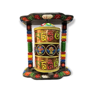 BIG SIZE - Tibetan Wall Prayer Wheel with Mantra Inside, Decorated with Ashtamangala & Mantra, Handpainted with Thangka Colors -3 Colors-