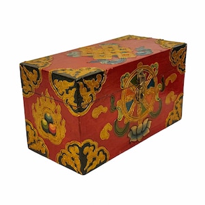 MEDIUM SIZE - Traditional Tibetan Wooden Box, Handpainted with DHARMACHAKRA Buddhist Symbol with Thangka Colors, Handmade in Nepal