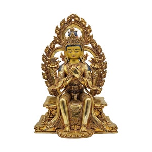 28 cm, Buddhist Statue Of Maitreya Buddha, Buddha of Future, Full Gold Handplated & Handpainted Gold Face, High Quality, Handmade in Nepal