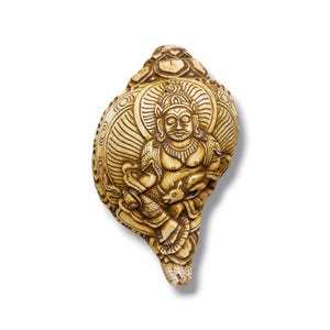 20 cm, Tibetaanse Shankha, schelp voor boeddhistische rituelen, handgesneden met Jambalaya/Jambhala/Zambala, handgemaakt in Nepal