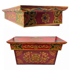 Traditional Tibetan Wooden Foldable Meditation Table/ Altar, Handpainted with Thangka Colors, Foldable for Travelling, Handmade in Nepal