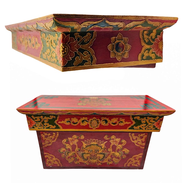 Traditional Tibetan Wooden Foldable Meditation Table/ Altar, Handpainted with Thangka Colours, Foldable for Travelling, Handmade in Nepal