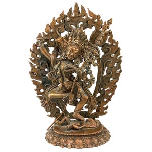 16 cm, Buddhist Statue of VAJRAVARAHI Yogini, TROMA NAGMO, Handcarved with Chocolate Oxidized Finishing, Handmade in Nepal.