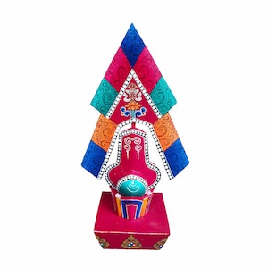 38 cm, Tibetan Wooden TORMA for Buddhist Rituals, Offering Item of Lazya 100 Gods, HandPainted with Thangka Colors, Handmade in Nepal.