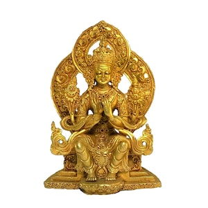 10 Cm, Small Buddhist Statue of MAITREYA BUDDHA, Handmade in Nepal by Local Artisans with Full Gold Finishing Plating.
