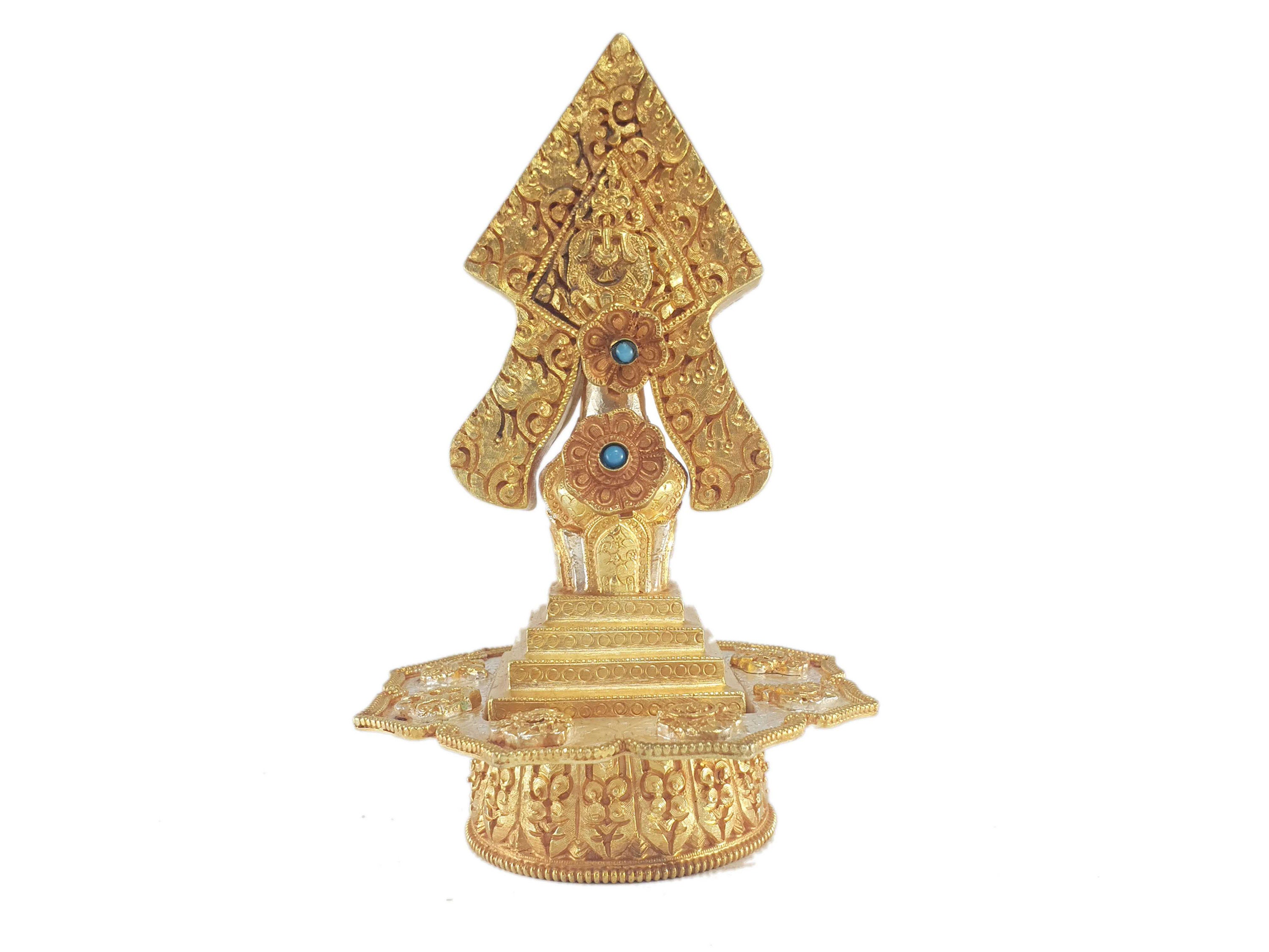 Gold Plated Tibetan TORMA for Buddhist Rituals, Hancarved with Silver & Gold Handplating, Handmade in Nepal by Tibetan Community