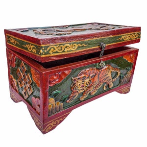 BIG SIZE Traditional Tibetan Wooden Box, Handpainted with Tibetan Symbols & Himalayan Thangka Colours, Many Design,Handmade in Nepal zdjęcie 6