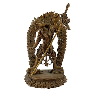 9 cm, Buddhist Small Miniature Statue of Vajrayogini, Handbeaten with Chocolate Oxidization, Handmade in Nepal by Tibetan Community