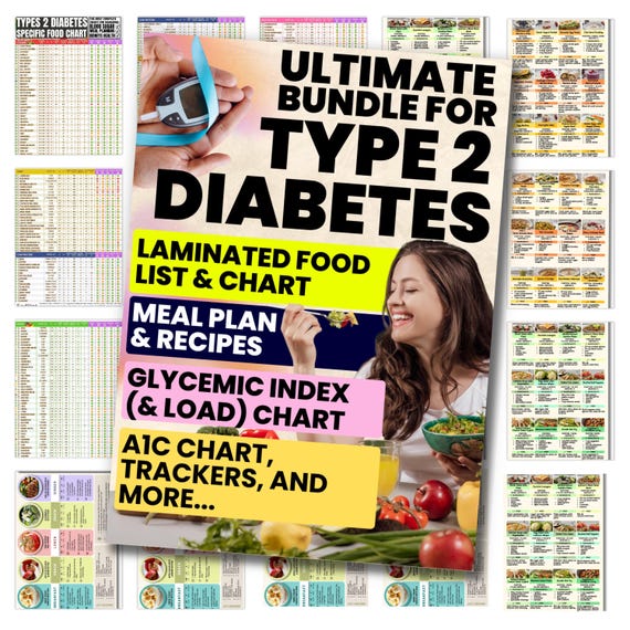 Laminated Diabetic Food Chart, Diabetic Meal Plan, Diabetes Food List, Glycemic Index Chart, Grocery List, Recipes, Blood Sugar Tracker.