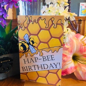 Hap-Bee Day, Bee Card, Fine-Art wenskaart, verjaardagskaart, verjaardagskaart, leeg binnenin, A9-formaat, aanpasbare wenskaart