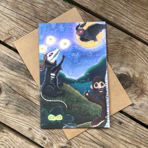 Cryptids, Fine Art Grußkarte, Wendigo Karte, innen leer, Karte für alle Anlässe, A9 Größe, handillustrierte Grußkarte, Bigfoot Karte