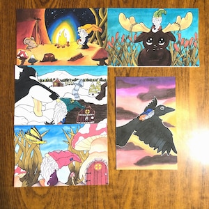 Gnom Karten Set, 5er Set, Fine Art Grußkarten, Innenseite blanko, Karte für alle Anlässe, A9 Größe, handillustrierte Grußkarten