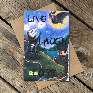 Live Laugh Laurk, Fine Art Grußkarte, Crytid Karte, Innen leer, Karte für alle Anlässe, A9 Größe, handillustrierte Grußkarte, Bigfoot