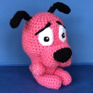 Crochet Courage The Cowardly Dog Inspired Amigurumi, Stuffed Pink Dog Plush Toy, Handmade Animal Plushie Gift
