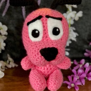 XL Crochet Courage The Cowardly Dog Inspired Amigurumi, Large Stuffed Pink Dog Plush Toy, Handmade Animal Plushie Gift