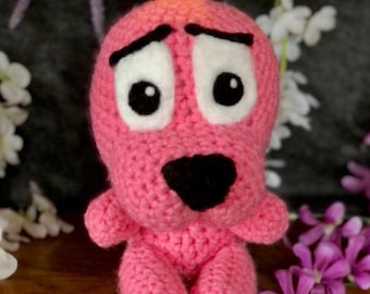 XL häkeln Mut Der feige Hund inspiriert Amigurumi, große gefüllte rosa Hund Plüschtier, handgemachte Tier Plushie Geschenk