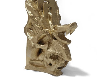 Eagle warrior Sculpture Bookend gold color, Unique Mexican Art Decoration set of two